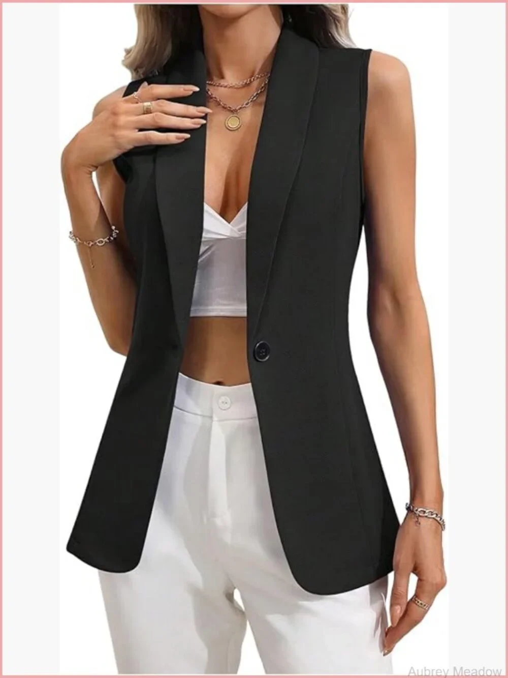 Sleeveless Shawl Collar Vest Blazer Casual Dressy Button Front Outerwear